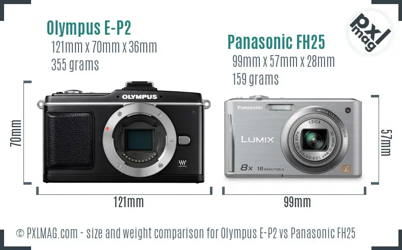 Olympus E-P2 vs Panasonic FH25 size comparison