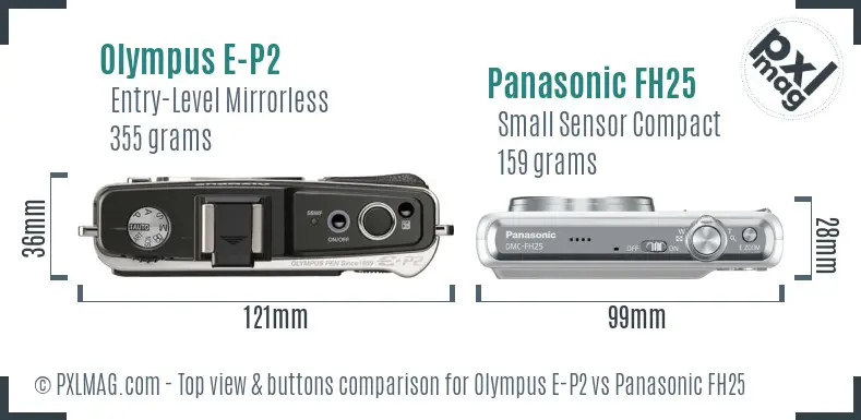 Olympus E-P2 vs Panasonic FH25 top view buttons comparison