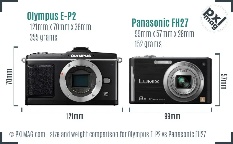 Olympus E-P2 vs Panasonic FH27 size comparison