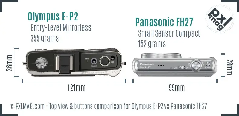 Olympus E-P2 vs Panasonic FH27 top view buttons comparison