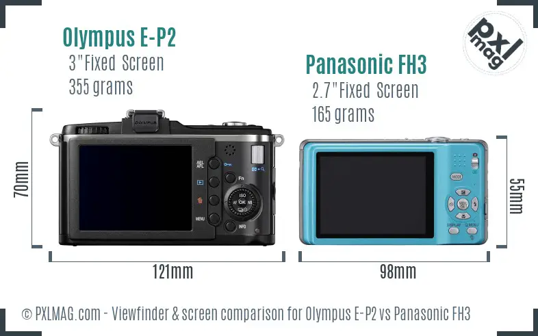 Olympus E-P2 vs Panasonic FH3 Screen and Viewfinder comparison