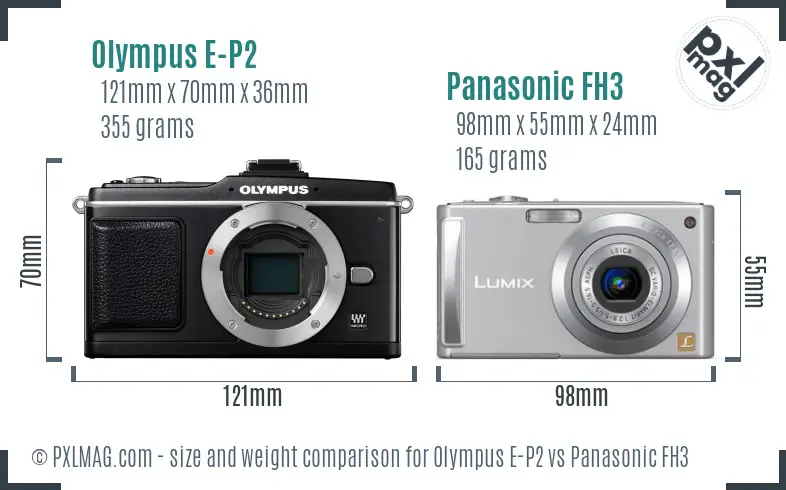 Olympus E-P2 vs Panasonic FH3 size comparison