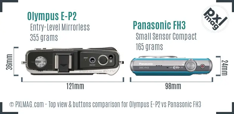 Olympus E-P2 vs Panasonic FH3 top view buttons comparison