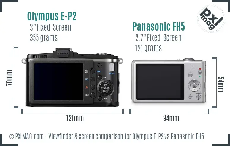 Olympus E-P2 vs Panasonic FH5 Screen and Viewfinder comparison