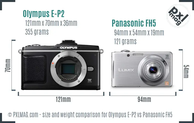 Olympus E-P2 vs Panasonic FH5 size comparison