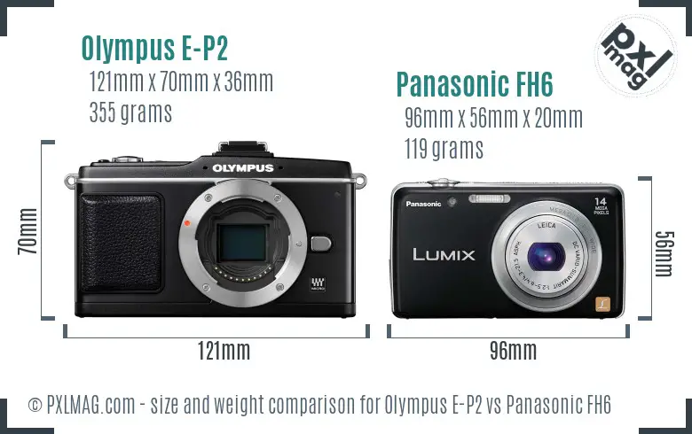 Olympus E-P2 vs Panasonic FH6 size comparison