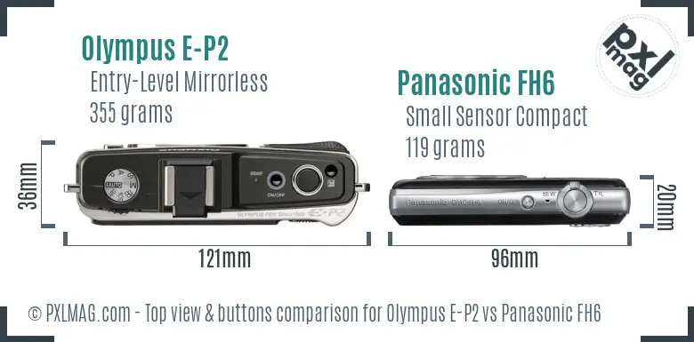 Olympus E-P2 vs Panasonic FH6 top view buttons comparison