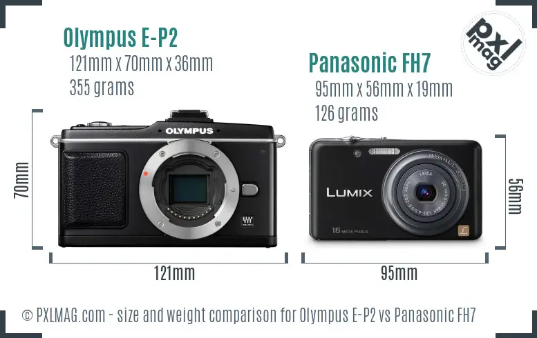 Olympus E-P2 vs Panasonic FH7 size comparison
