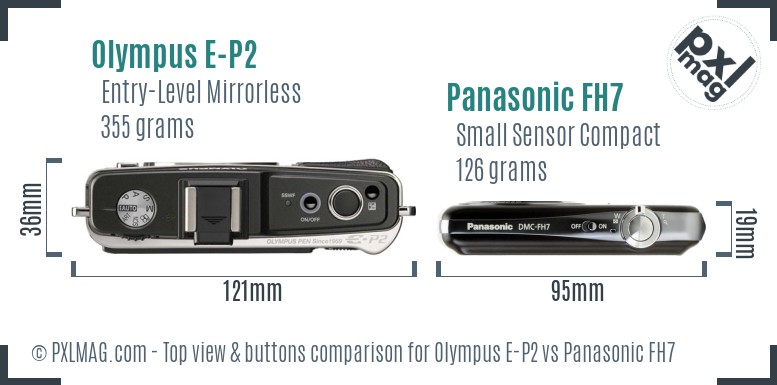Olympus E-P2 vs Panasonic FH7 top view buttons comparison