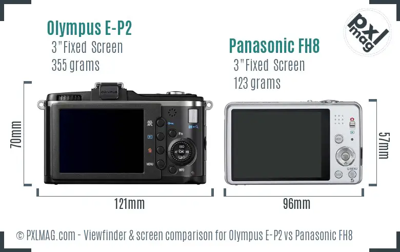 Olympus E-P2 vs Panasonic FH8 Screen and Viewfinder comparison