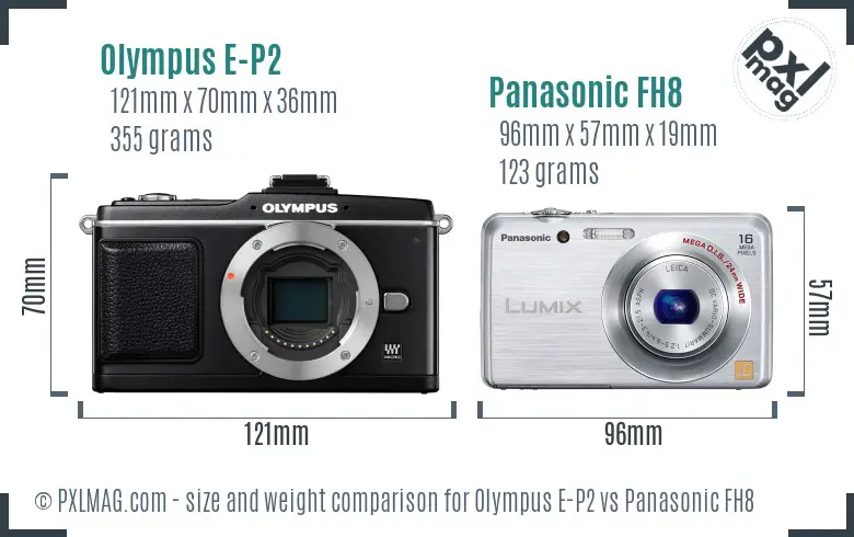 Olympus E-P2 vs Panasonic FH8 size comparison