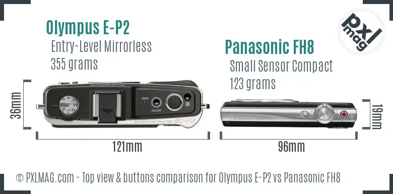 Olympus E-P2 vs Panasonic FH8 top view buttons comparison