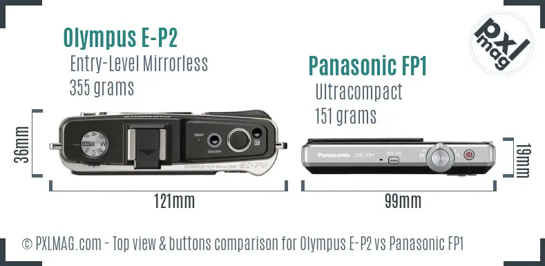 Olympus E-P2 vs Panasonic FP1 top view buttons comparison