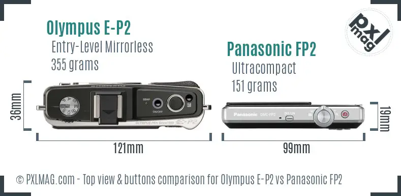 Olympus E-P2 vs Panasonic FP2 top view buttons comparison