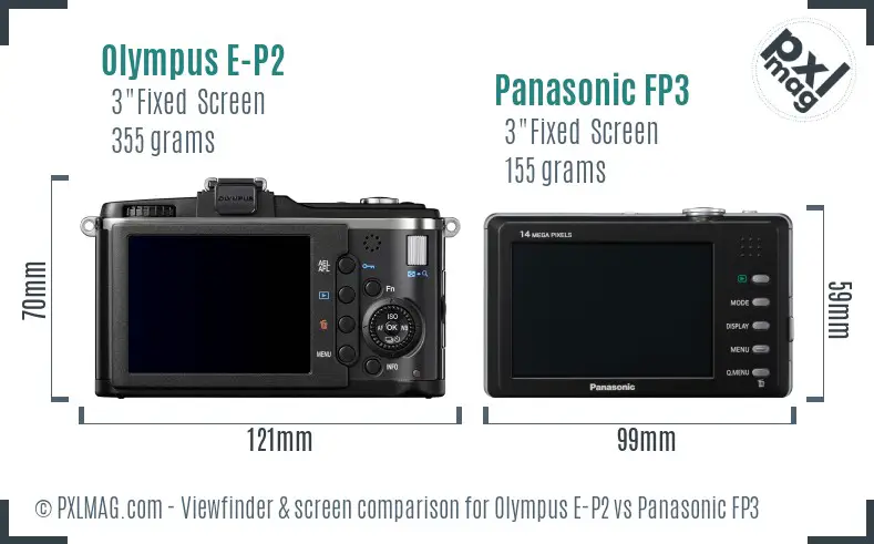 Olympus E-P2 vs Panasonic FP3 Screen and Viewfinder comparison