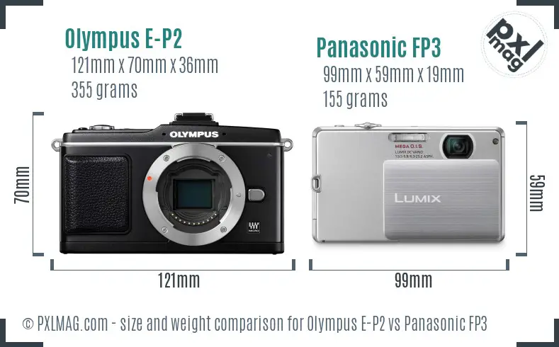 Olympus E-P2 vs Panasonic FP3 size comparison