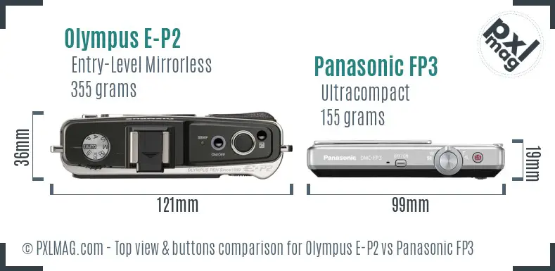 Olympus E-P2 vs Panasonic FP3 top view buttons comparison
