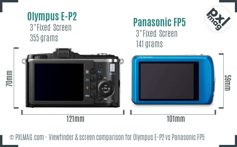 Olympus E-P2 vs Panasonic FP5 Screen and Viewfinder comparison
