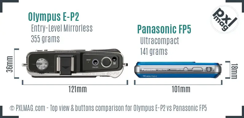 Olympus E-P2 vs Panasonic FP5 top view buttons comparison