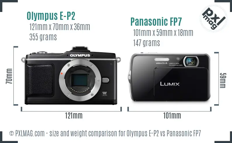 Olympus E-P2 vs Panasonic FP7 size comparison