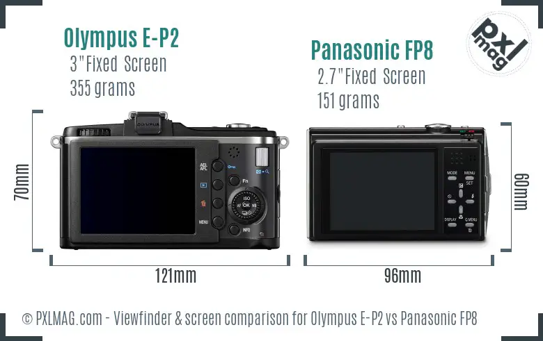 Olympus E-P2 vs Panasonic FP8 Screen and Viewfinder comparison