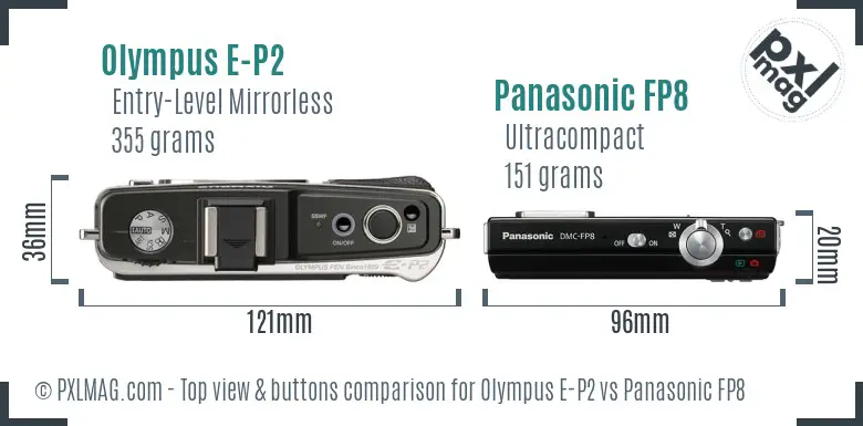 Olympus E-P2 vs Panasonic FP8 top view buttons comparison