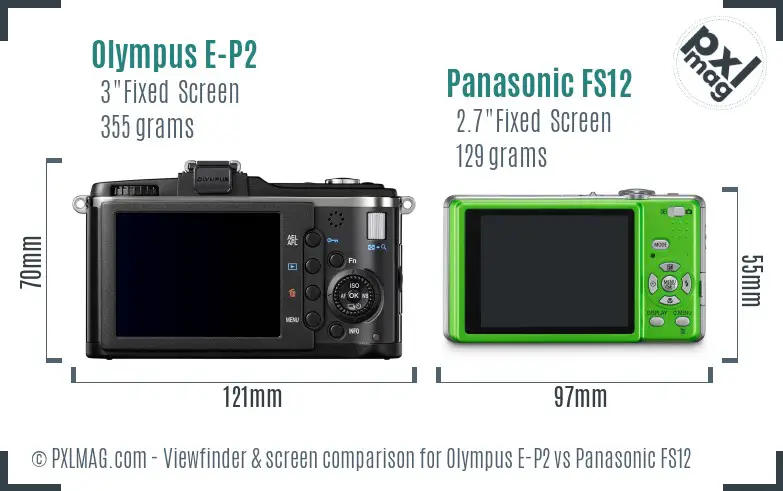 Olympus E-P2 vs Panasonic FS12 Screen and Viewfinder comparison