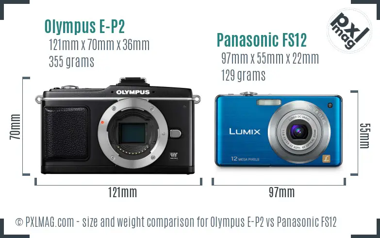 Olympus E-P2 vs Panasonic FS12 size comparison