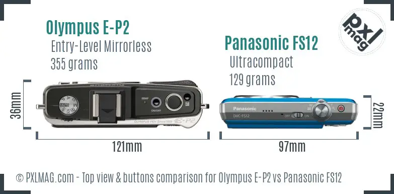 Olympus E-P2 vs Panasonic FS12 top view buttons comparison