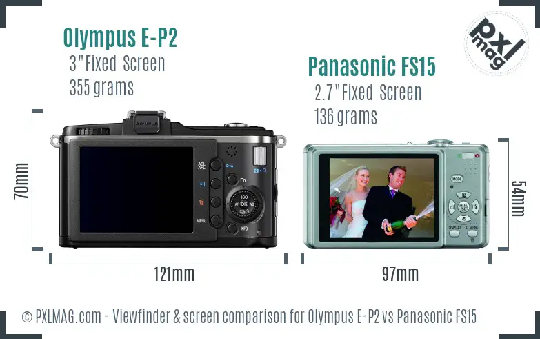 Olympus E-P2 vs Panasonic FS15 Screen and Viewfinder comparison