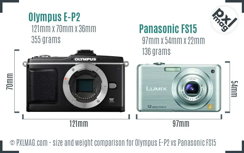 Olympus E-P2 vs Panasonic FS15 size comparison