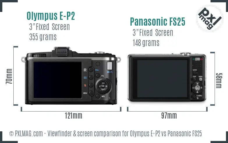 Olympus E-P2 vs Panasonic FS25 Screen and Viewfinder comparison