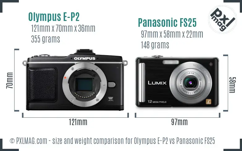 Olympus E-P2 vs Panasonic FS25 size comparison