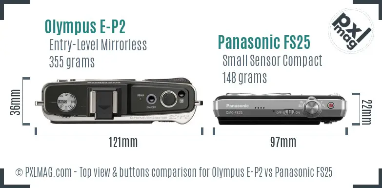 Olympus E-P2 vs Panasonic FS25 top view buttons comparison