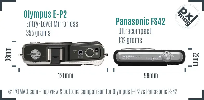 Olympus E-P2 vs Panasonic FS42 top view buttons comparison