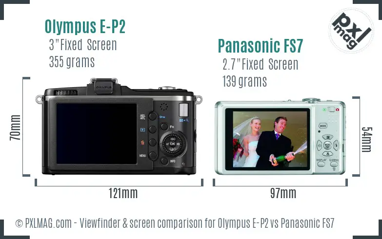 Olympus E-P2 vs Panasonic FS7 Screen and Viewfinder comparison