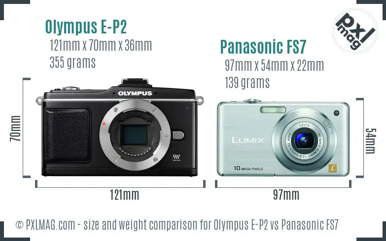 Olympus E-P2 vs Panasonic FS7 size comparison