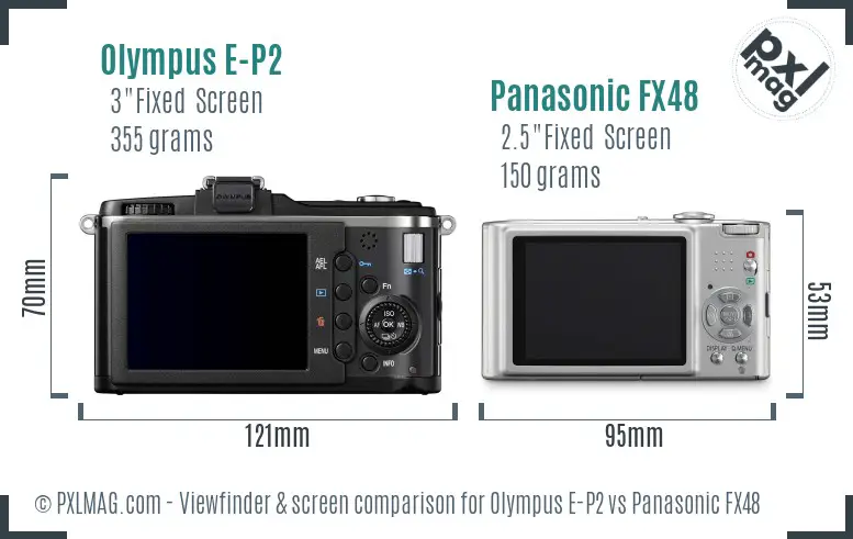 Olympus E-P2 vs Panasonic FX48 Screen and Viewfinder comparison