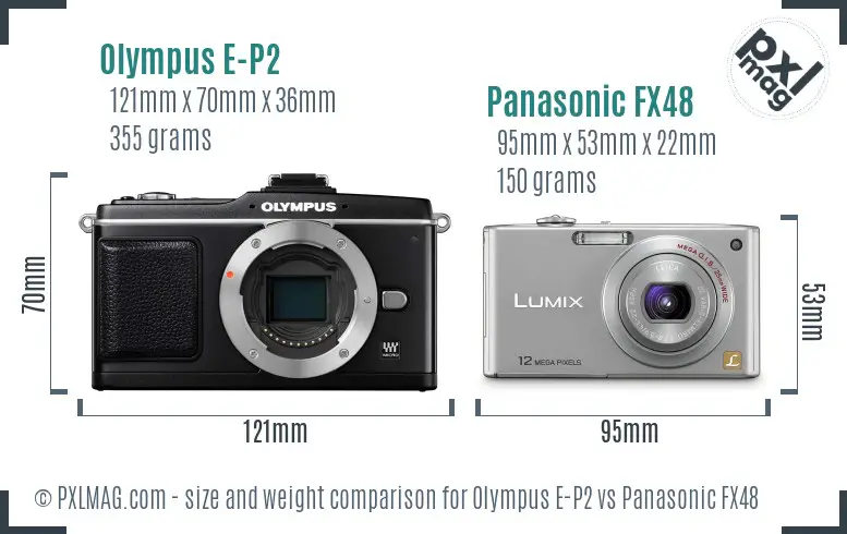 Olympus E-P2 vs Panasonic FX48 size comparison
