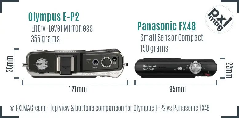 Olympus E-P2 vs Panasonic FX48 top view buttons comparison