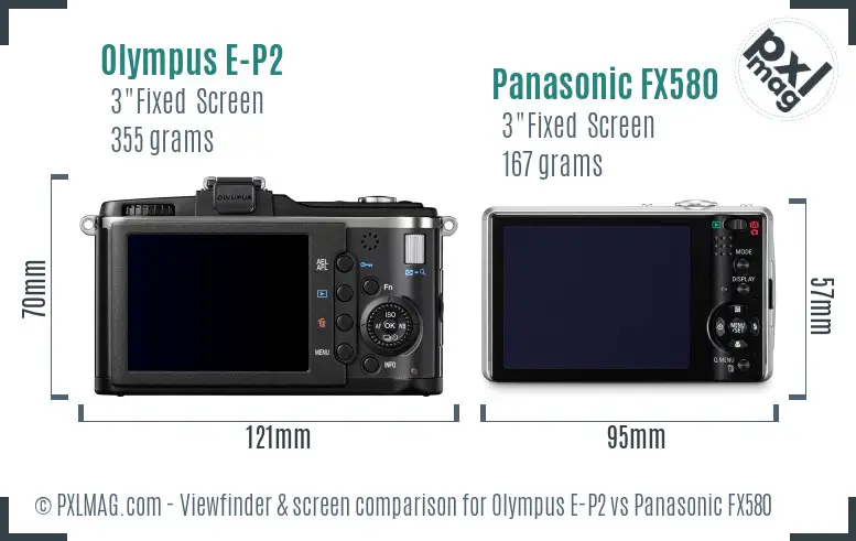 Olympus E-P2 vs Panasonic FX580 Screen and Viewfinder comparison