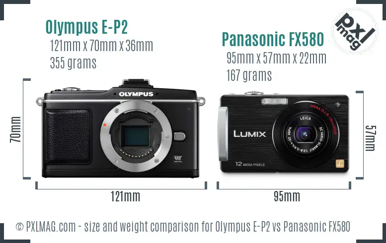 Olympus E-P2 vs Panasonic FX580 size comparison