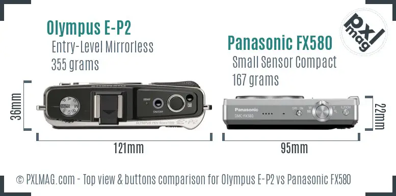Olympus E-P2 vs Panasonic FX580 top view buttons comparison