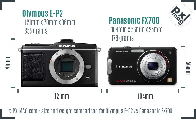 Olympus E-P2 vs Panasonic FX700 size comparison