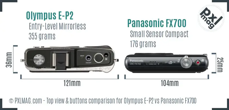 Olympus E-P2 vs Panasonic FX700 top view buttons comparison