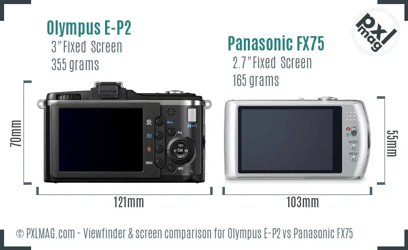Olympus E-P2 vs Panasonic FX75 Screen and Viewfinder comparison