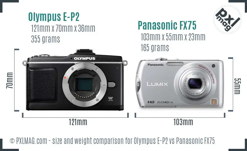Olympus E-P2 vs Panasonic FX75 size comparison