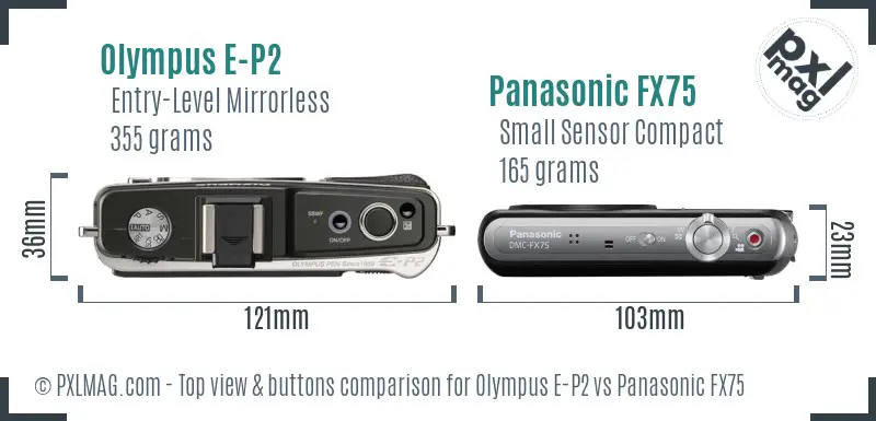 Olympus E-P2 vs Panasonic FX75 top view buttons comparison