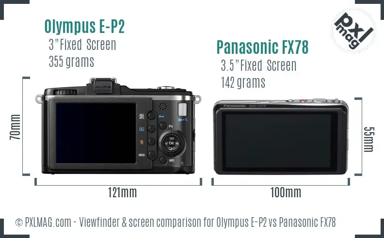 Olympus E-P2 vs Panasonic FX78 Screen and Viewfinder comparison