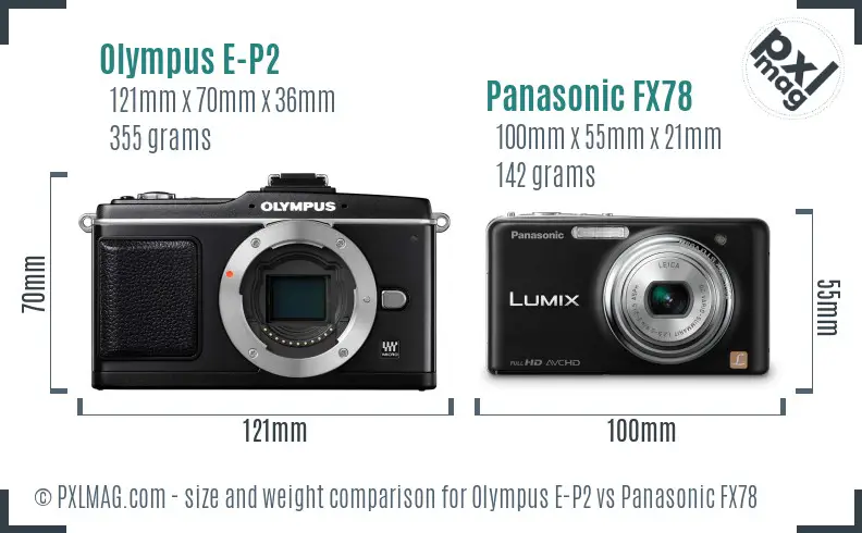 Olympus E-P2 vs Panasonic FX78 size comparison